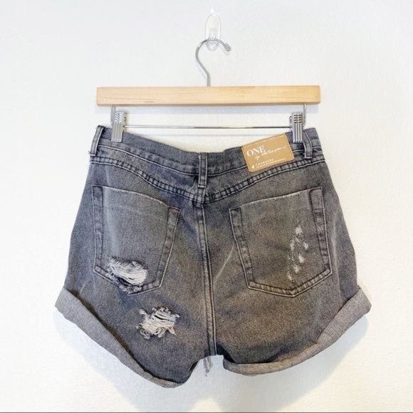 One Teaspoon Phantom Grey Chargers Distressed Mid Rise Denim Shorts 26 - Picture 3 of 11